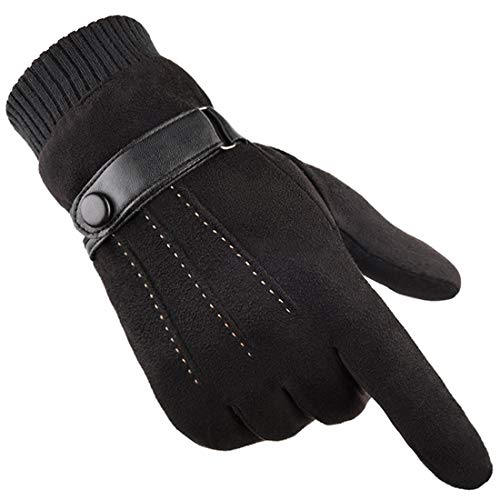 Global Park Herren Winter Handschuhe Wildleder Dick Warm Vlies Winddicht Kälteschutz Sanft Thermal Fäustlinge Anti-Rutsch Touchscreen für Outdoor Camping Fahren Gehen Wande (schwarz) von Wepop