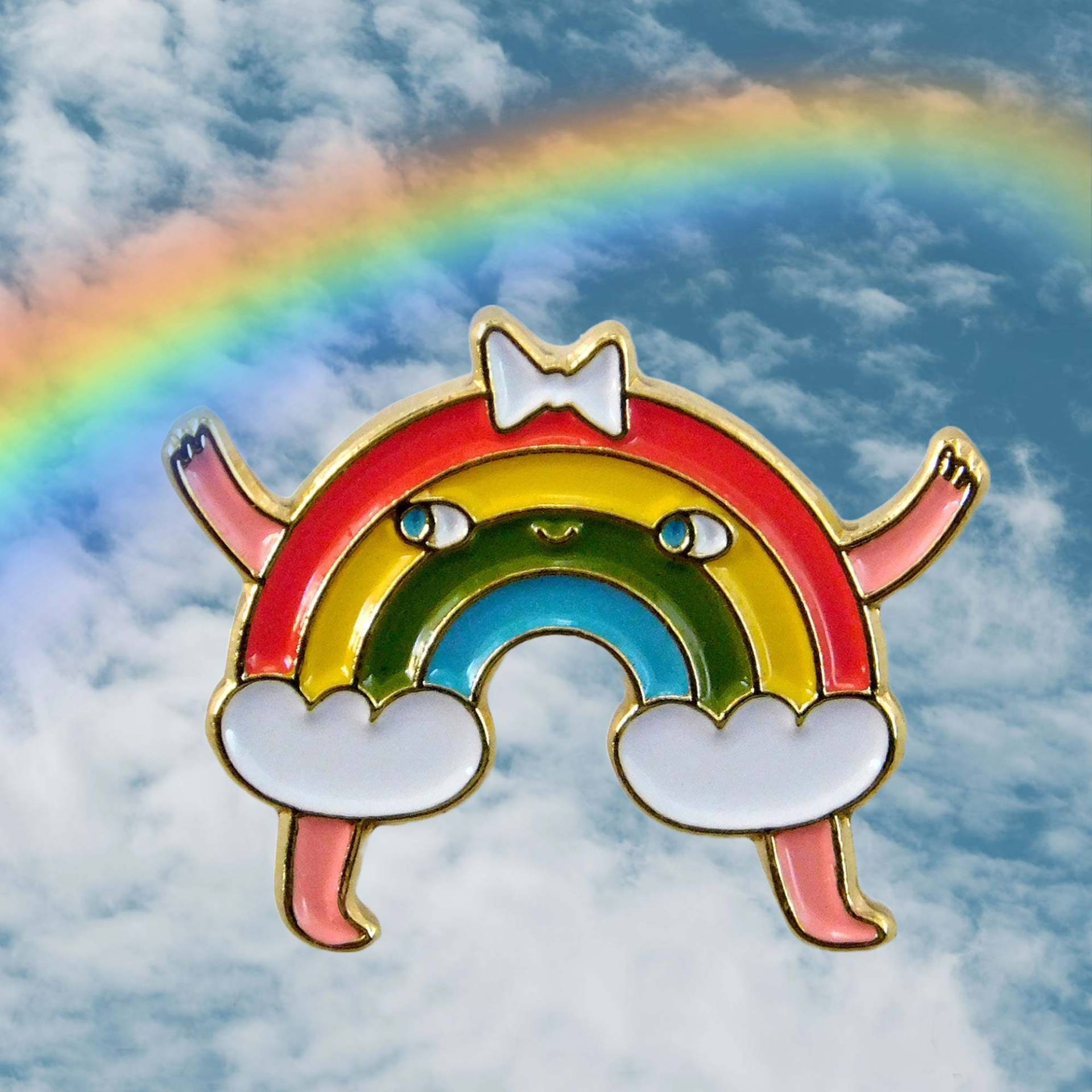 Regenbogen Pin - Ein-Zoll-Emaille-Regenbogen Mit Smiley-Gesicht von GlobalBackyard