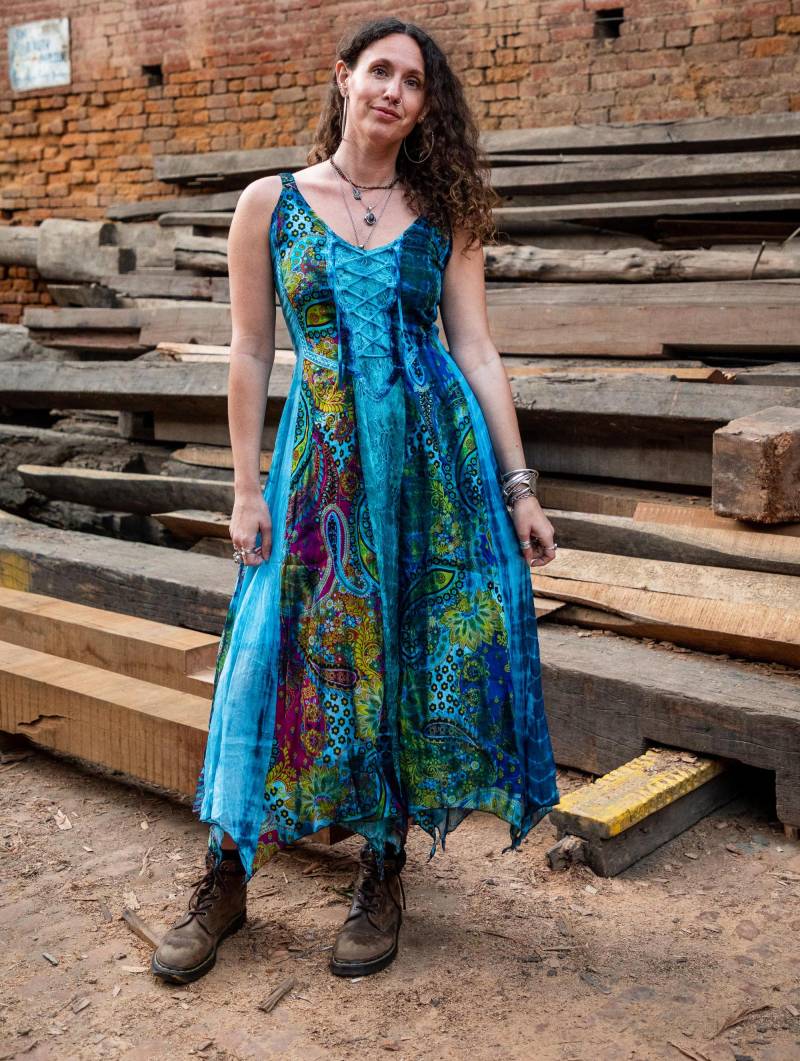 Boho Feen- Pixie Kleid - Steampunk Gothic Spitzenkleid Festival Floaty Dress Damen Hippie Stil Größen 8 10 12 14 Grün Lila Blau von GlobalEmporium1