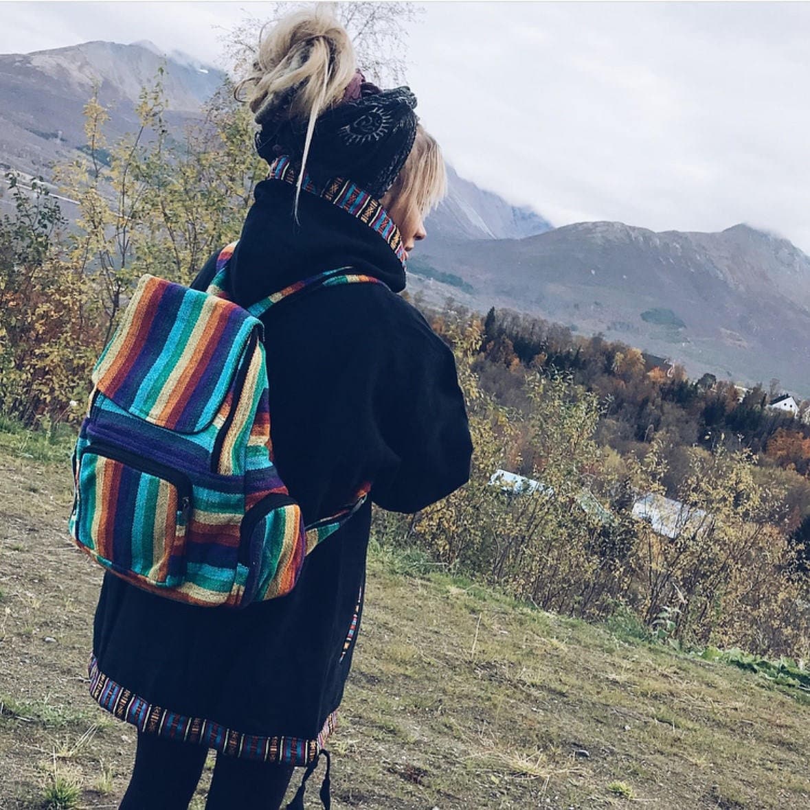 Großer Regenbogen Rucksack, Bunt Gestreift Hippy Boho Festival von GlobalEmporium1