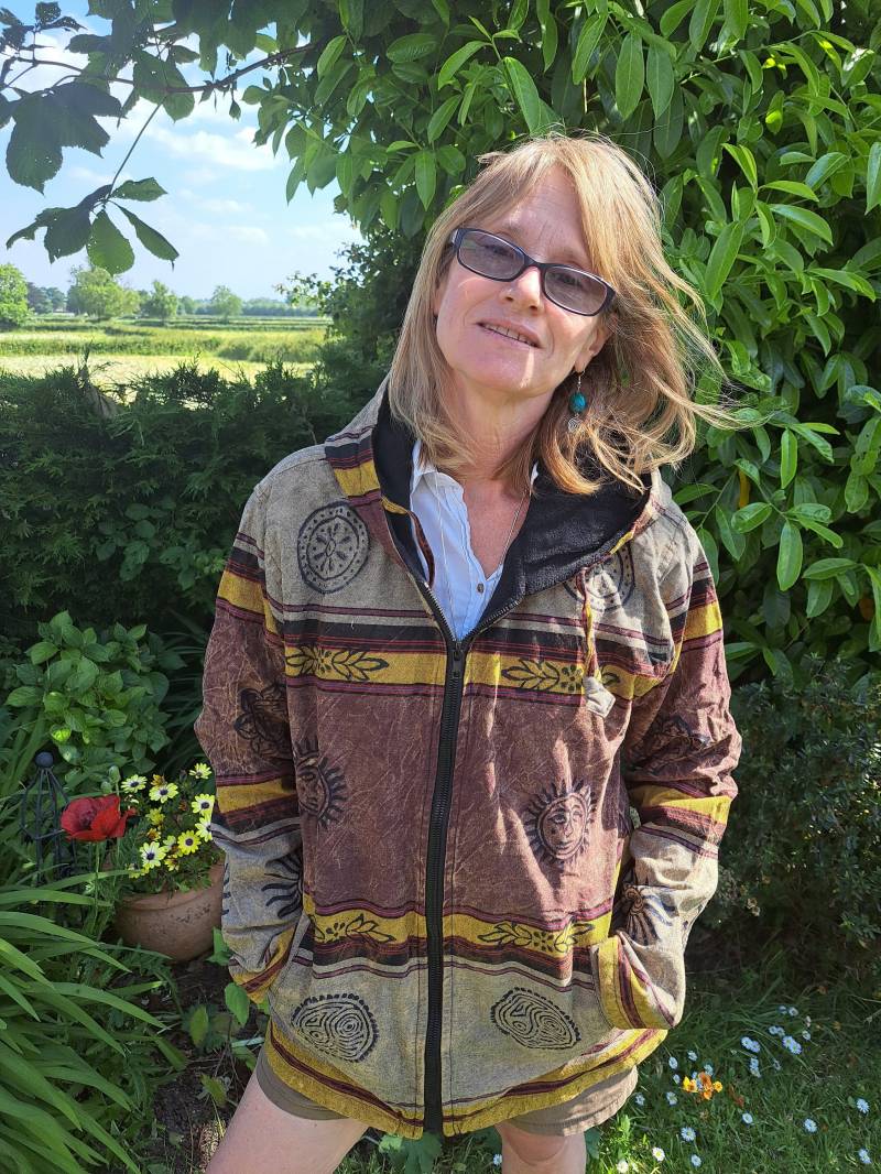 Herren Und Damen Fleece Gefüttert Bunte Stonewash Jacke Mit Blockprint Hippy Boho Unisex Grün Schwarz M L Xl Xxl von GlobalEmporium1