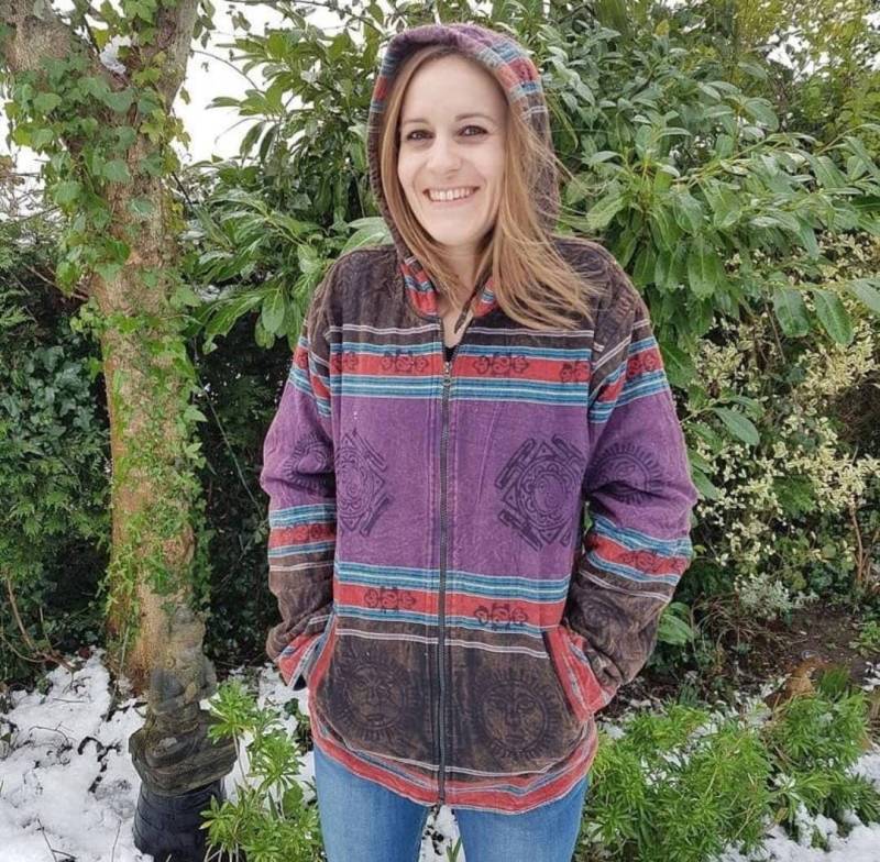 Herren Und Damen Fleece Gefüttert Bunte Stonewash Jacke Mit Blockprint Hippy Boho Unisex Grün Schwarz M L Xl Xxl von GlobalEmporium1