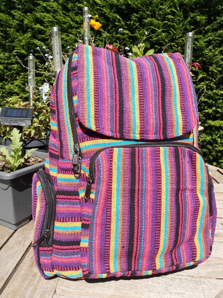 Regenbogen Orange Lila Blau Rot Grün Streifen, Rucksack Rucksack, Tasche Hippy Boho Festival von GlobalEmporium1