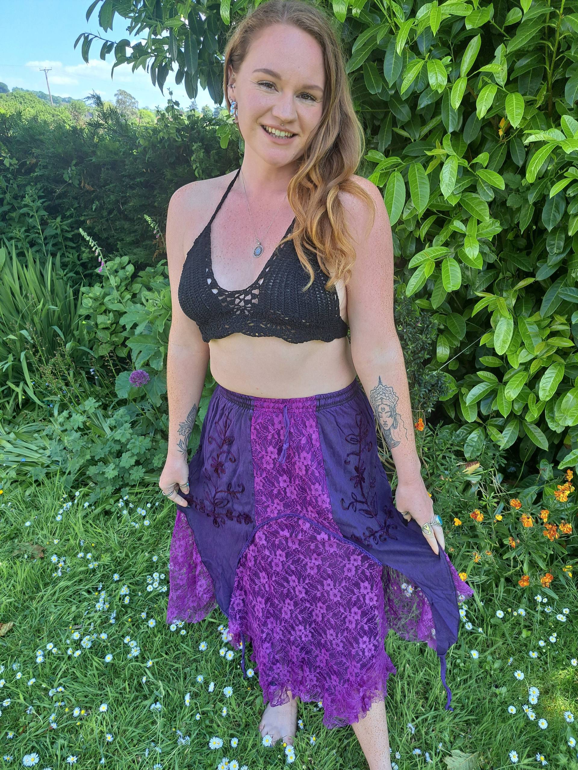 Spitze Maxi Röcke, Gothic Steampunk Cosplay Fantasy Fee Elfen Grün Lila Schwarz von GlobalEmporium1