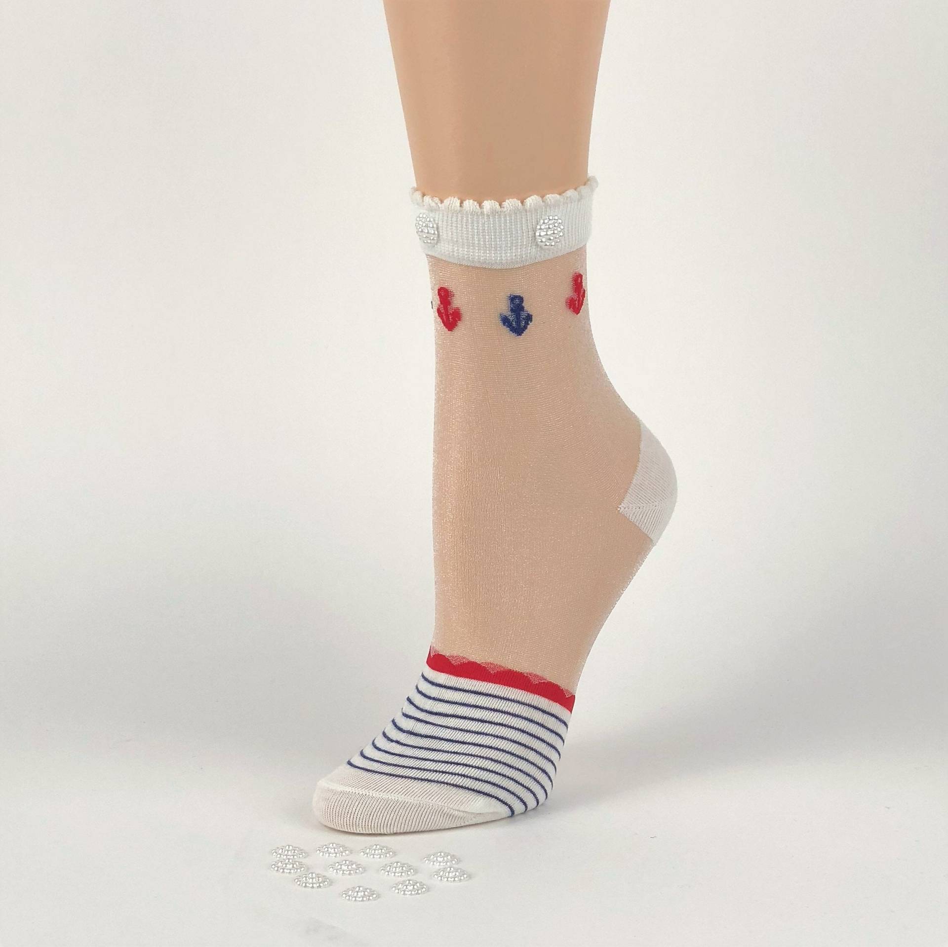 Bestickte Transparente Socken Kristall Spitze Polka Dot Nylon Strümpfe von GlobalTrendzShop