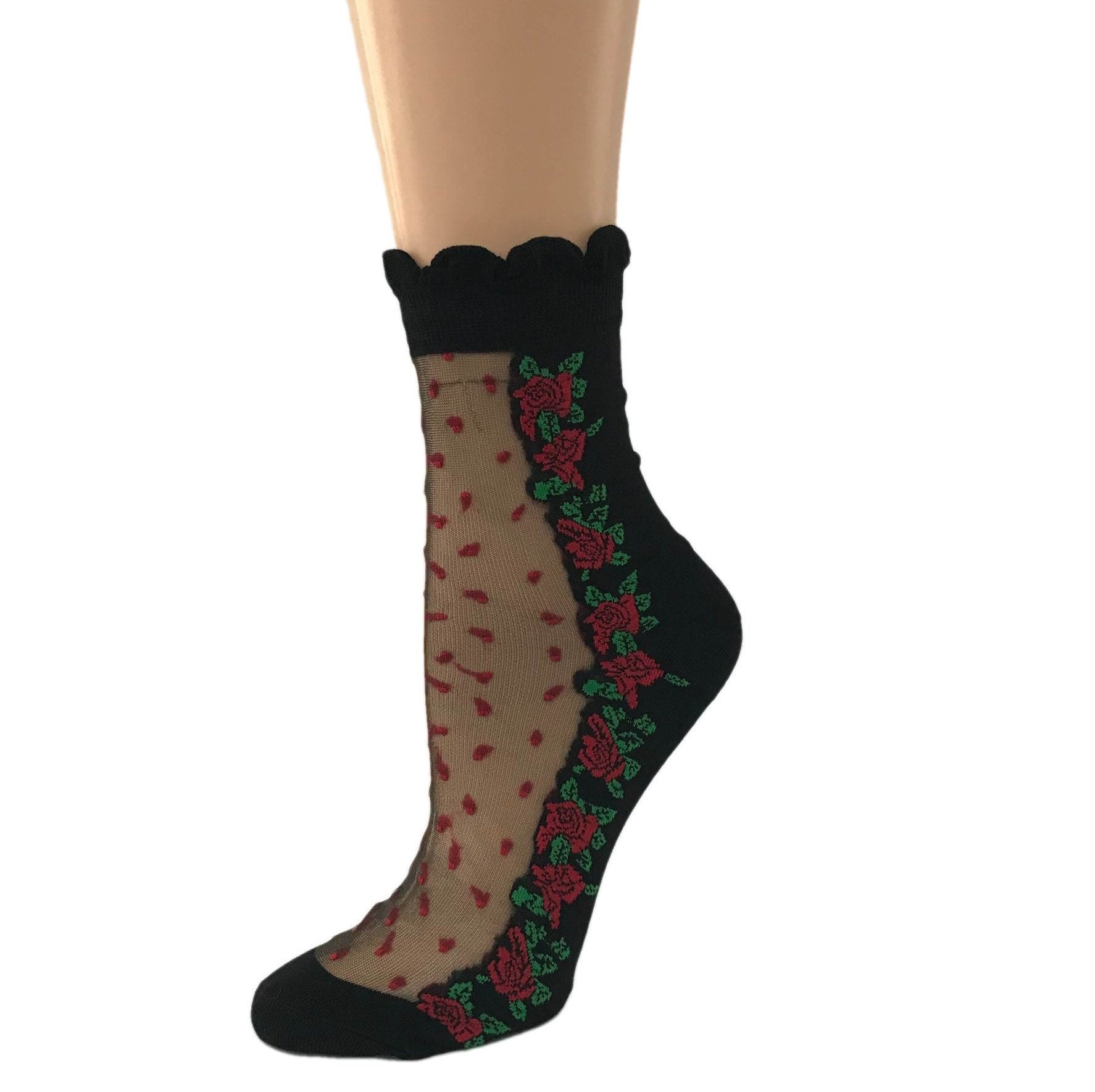 Hand Bestickte Transparente Socken Blumenspitze, Modesocken von GlobalTrendzShop