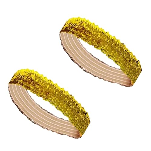 Elastisches, glitzerndes Stirnband, 5 cm breit, goldfarbene Pailletten-Stirnbänder für Damen, rutschfestes Glitzer-Sport-Stirnband, 2 Stück Elastisches, glitzerndes Stirnband, 5 cm breit, goldfarbene Pailletten-Stirnbänder für Damen, rutschfestes Glitzer-Sport-Stirnband, 2 Stück von Globellapro