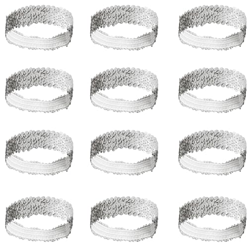 Elastisches, glitzerndes Stirnband, silberfarbene Pailletten-Stirnbänder für Damen, rutschfestes Glitzer-Sport-Stirnband, 12 Stück Elastisches, glitzerndes Stirnband, silberfarbene Pailletten-Stirnbänder für Damen, rutschfestes Glitzer-Sport-Stirnband, 12 Stück von Globellapro