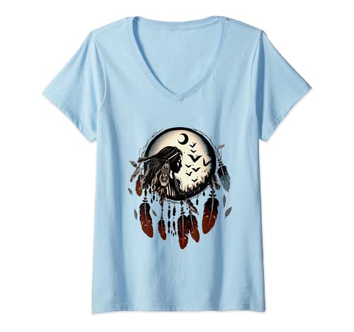 Damen Traumfänger, Schamanen, Frau Power, Mond, Federn, Mandala T-Shirt mit V-Ausschnitt Damen Traumfänger, Schamanen, Frau Power, Mond, Federn, Mandala T-Shirt mit V-Ausschnitt von Globetrotter and Free Spirits I Star Park Trends