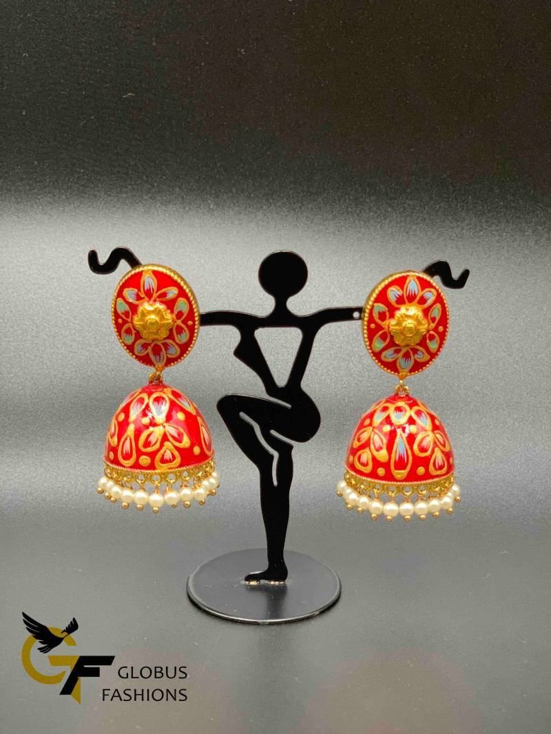 Handbemalte Jumkas/Emaillefarbene Ohrringe Kundan Stones Party Wear von Globusfashions