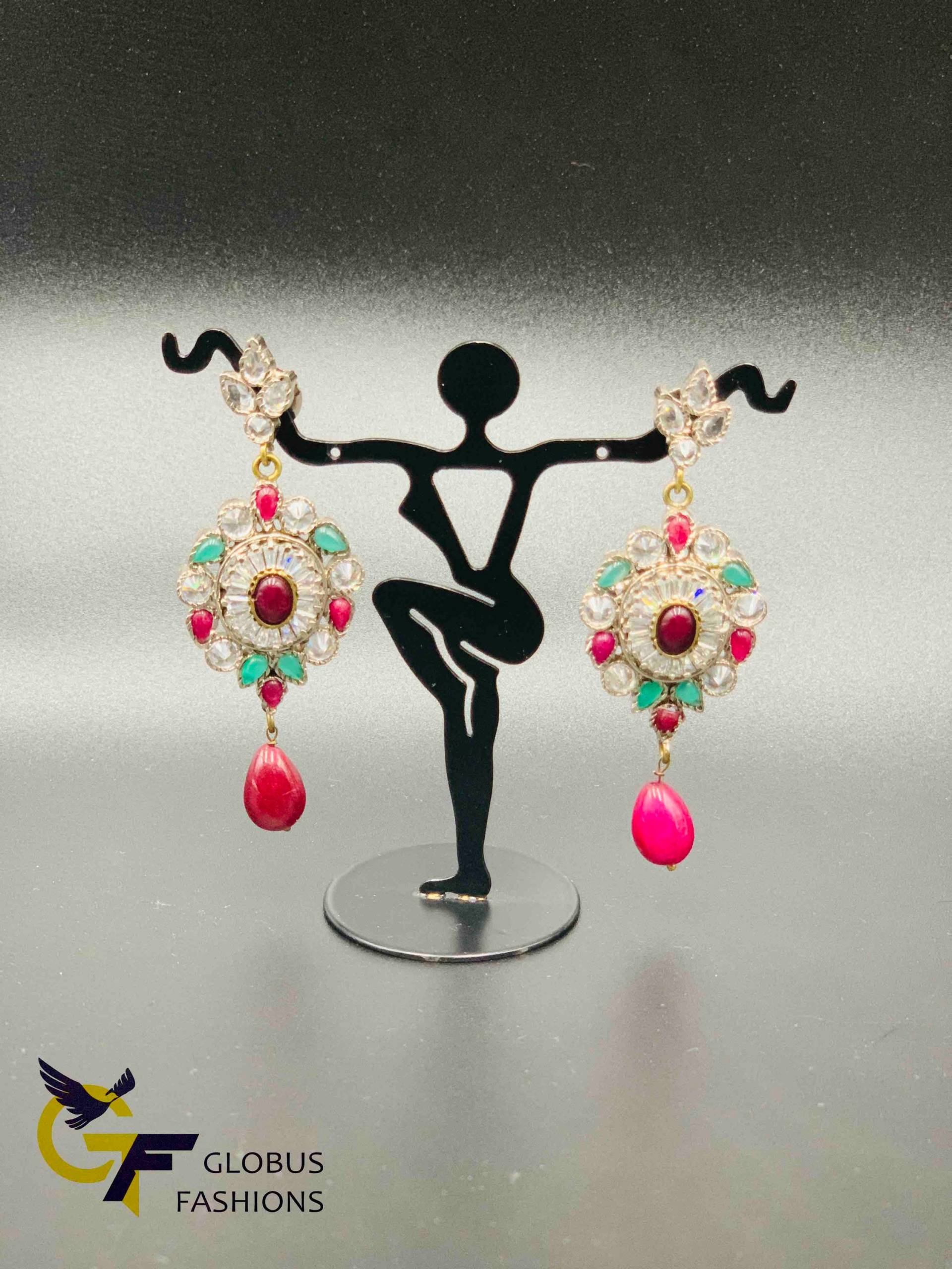 Multicolor Steine Ohrringe/German Silber Party Wear von Globusfashions