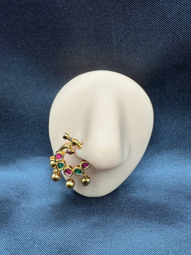 Nasenring/Nuth Mukuthi Mukku Pudaka Clip On Ring Drücken Steine Hochzeitsschmuck Party Wear von Globusfashions
