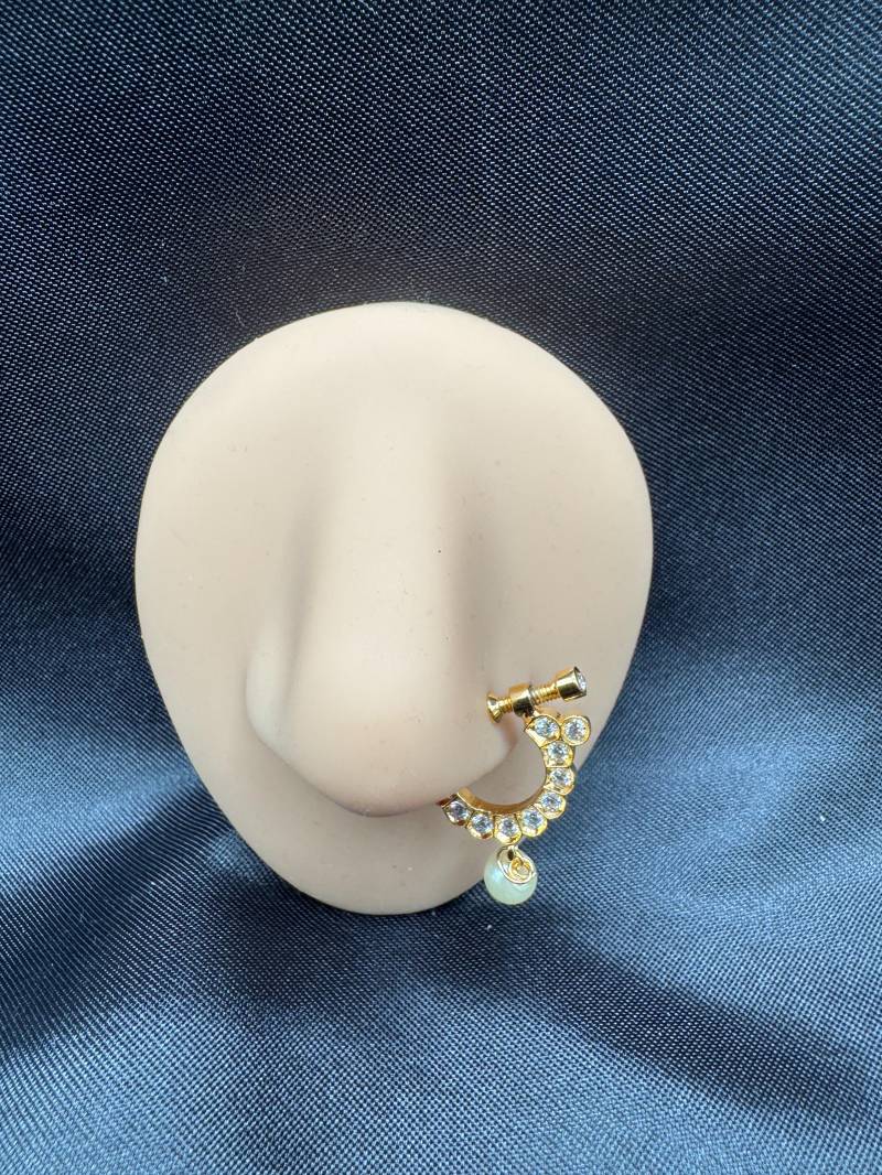 Nasenring/Nuth Mukuthi Mukku Pudaka Clip On Ring Drücken Steine Hochzeitsschmuck Party Wear von Globusfashions