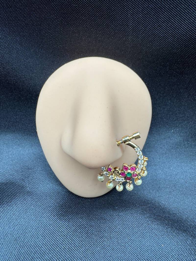 Nasenring/Nuth Mukuthi Mukku Pudaka Clip On Ring Drücken Steine Hochzeitsschmuck Party Wear von Globusfashions