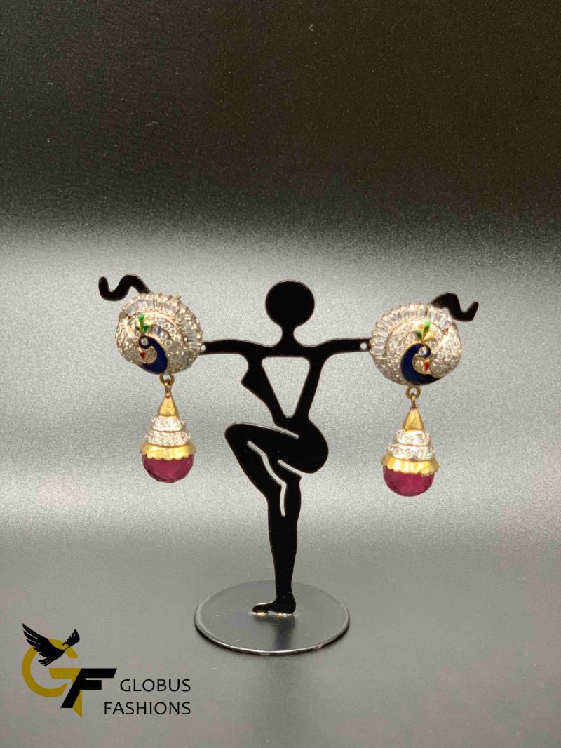 Pfau Design Verschiedene Farben Deutsch Silber Ohrringe von Globusfashions