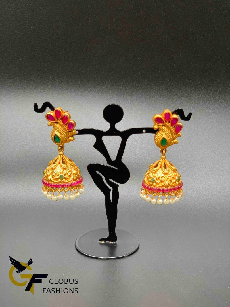 Traditionelle Jumka Ohrringe/Party Wear Multicolor Stein Perlen Hochzeit Matte von Globusfashions