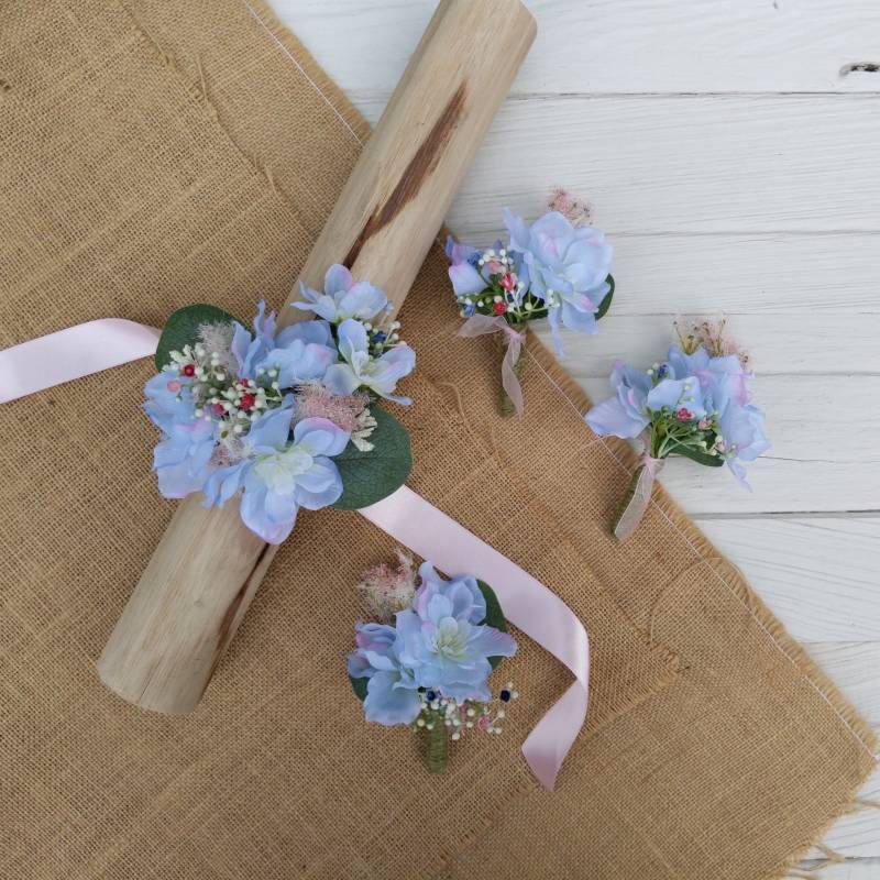 staubige Blaue Blume Knopfloch, Boho Boutonniéres, Rustikale Rosa Knopfloch Für Bräutigam & Trauzeugen, Boutonniére Prom von Gloiberry