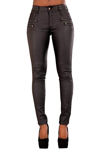 Damen Jeans Hose High Waist Jeans für Damen Übergrößen Jeans Röhrenjeans Lederlook (38, Schwarz 1) von Glook