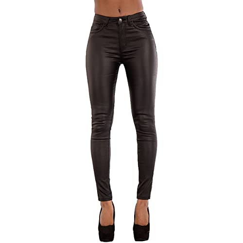 Glook Hochwertige Damenhosen, Glatte Damen Hose, Frauen Kunstlederhose, PU Lederhose Jean (36, Schwarzer Klassiker) von Glook