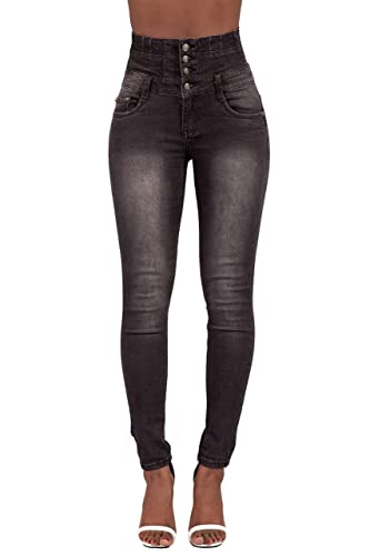 Glook Skinny Jeans Damen High Waist Stretch Hose Damen | Slim Fit Jeans Damen mit hohem Bund und Po-Pushup Effekt | Damen Jeans Stretch Hose (46, Schwarz Verblasst) von Glook