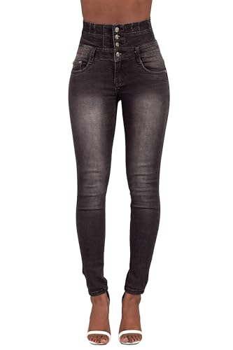 Glook Skinny Jeans Damen High Waist Stretch Hose | Slim Fit Jeans mit hohem Bund und Po-Pushup Effekt | Jeans Stretch Hose (40, Schwarz Verblasst) von Glook