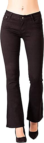 Glook Damen Jeans Bootcut Schlaghose Flared im 70er Jahre Look Mittel hohe Taille mit Stretch Bund (L, Schwarz) von Glook