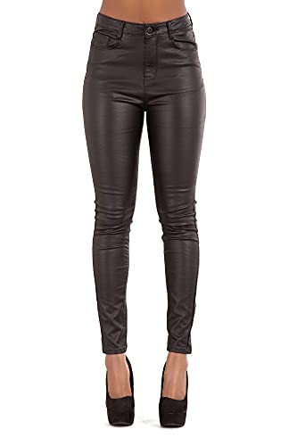 Glook Damen Jeans Hose High Waist Jeans für Damen Übergrößen Jeans Röhrenjeans Lederlook (48, Schwarz) von Glook