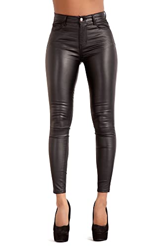 Glook Hochwertige Damenhosen, Glatte Damen Hose, Frauen Kunstlederhose, PU Lederhose Jean (DE/NL/SE/PL, Numerisch, 34, Regular, Regular, Schwarz) von Glook