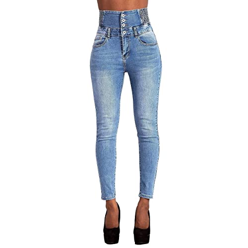 Glook Skinny Jeans Damen High Waist Stretch Hose Damen | Slim Fit Jeans Damen mit hohem Bund und Po-Pushup Effekt | Damen Jeans Stretch Hose (36, Hellblau) von Glook