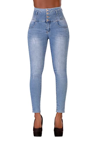 Glook Skinny Jeans Damen High Waist Stretch Hose Damen | Slim Fit Jeans Damen mit hohem Bund und Po-Pushup Effekt | Damen Jeans Stretch Hose (38, Blau 6) von Glook