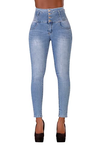 Glook Skinny Jeans Damen High Waist Stretch Hose Damen | Slim Fit Jeans Damen mit hohem Bund und Po-Pushup Effekt | Damen Jeans Stretch Hose (40, Blau 6) von Glook