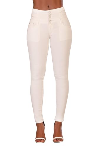 Glook Skinny Jeans Damen High Waist Stretch Hose Slim Fit mit hohem Bund und Po-Pushup Effekt (L, Weib) von Glook