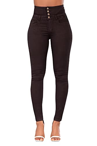 Glook Skinny Jeans Damen High Waist Stretch Hose Damen | Slim Fit Jeans Damen mit hohem Bund und Po-Pushup Effekt | Damen Jeans Stretch Hose (44, Schwarz 2) von Glook