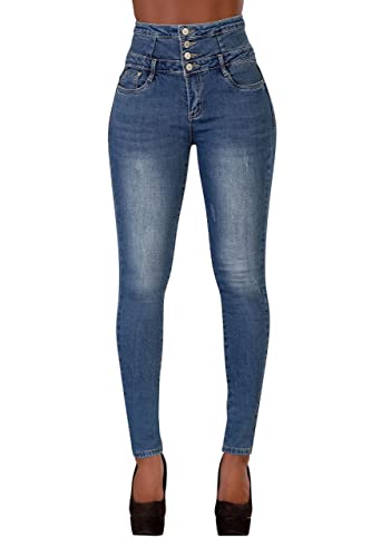 Glook Skinny Jeans Damen High Waist Stretch Hose Damen | Slim Fit Jeans Damen mit hohem Bund und Po-Pushup Effekt | Damen Jeans Stretch Hose (46, Blau 3) von Glook