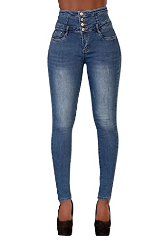 Glook Skinny Jeans Damen High Waist Stretch Hose | Slim Fit Jeans mit hohem Bund und Po-Pushup Effekt | Damen Jeans Stretch Hose (46, Blau 3) von Glook