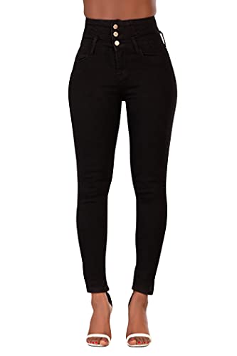 Glook Skinny Jeans Damen High Waist Stretch Hose | Slim Fit Jeans mit hohem Bund und Po-Pushup Effekt | Damen Jeans Stretch Hose (44, Schwarz 1) von Glook