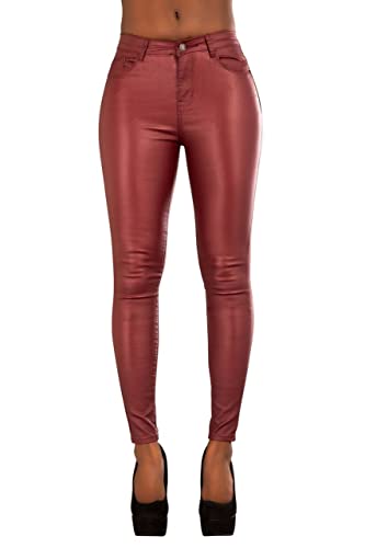 Glook Hochwertige Damenhosen, Glatte Damen Hose, Frauen Kunstlederhose, PU Lederhose Jean (DE/NL/SE/PL, Numerisch, 36, Regular, Regular, Burgund) von Glook