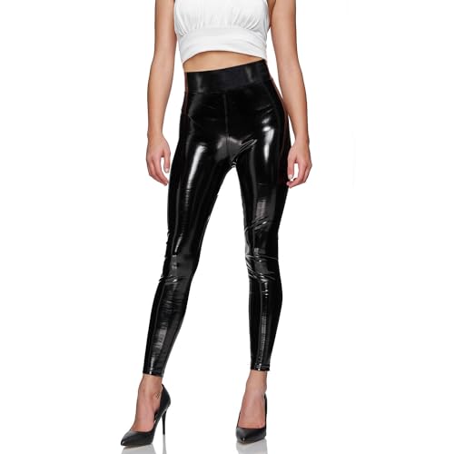 Gloop Damen Kunstleder Leggings High Waist Leggings Hose Strumpfhosen Treggins Leggings Leder Look hüfthoch (DE/NL/SE/PL, Alphanumerisch, L, Regular, Regular, Schwarz-glänzend-Highwaist) von Gloop