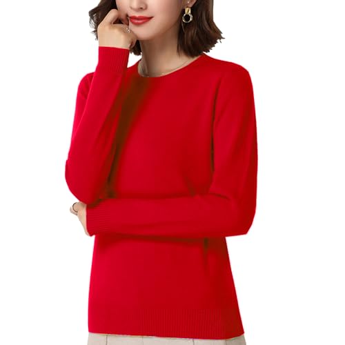Gloop Damen Einfarbig Langarm Pullover Casual Strickpullover Sweatshirt Feinstrick Pullover (DE/NL/SE/PL, Alphanumerisch, M, L, Regular, Regular, Rot) von Gloop