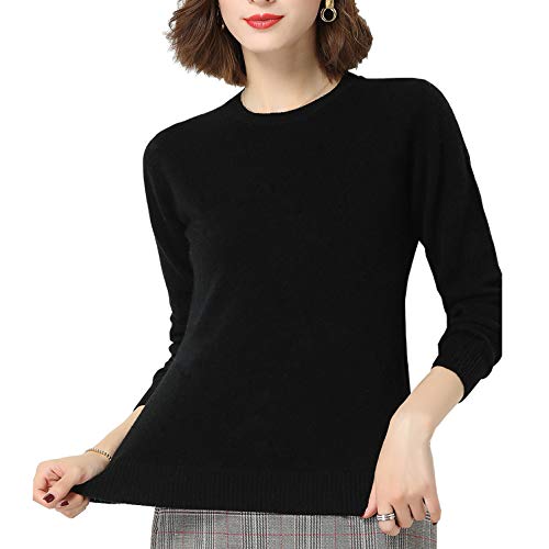 Gloop Damen Einfarbig Langarm Pullover Casual Strickpullover Sweatshirt Feinstrick Pullover (DE/NL/SE/PL, Alphanumerisch, S, Regular, Regular, Schwarz) von Gloop