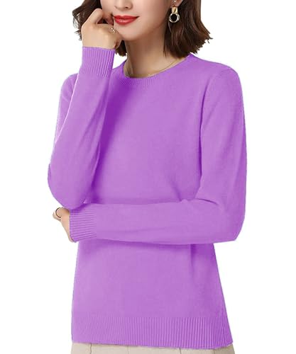 Gloop Damen Einfarbig Langarm Pullover Casual Strickpullover Sweatshirt Feinstrick Pullover (DE/NL/SE/PL, Alphanumerisch, XL, XXL, Regular, Regular, Flieder lila) von Gloop