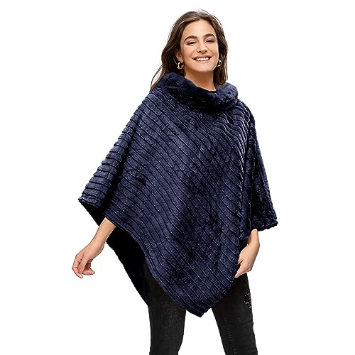 Gloop Damen Elegante Winter Kunst Pelz Poncho Rundhals Jacke Dicker Poncho Warm aus Gestricktem Pelz von Gloop