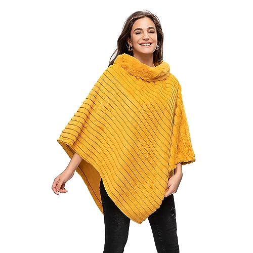 Gloop Damen Elegante Winter Kunst Pelz Poncho Rundhals Jacke Dicker Poncho Warm aus Gestricktem Pelz von Gloop