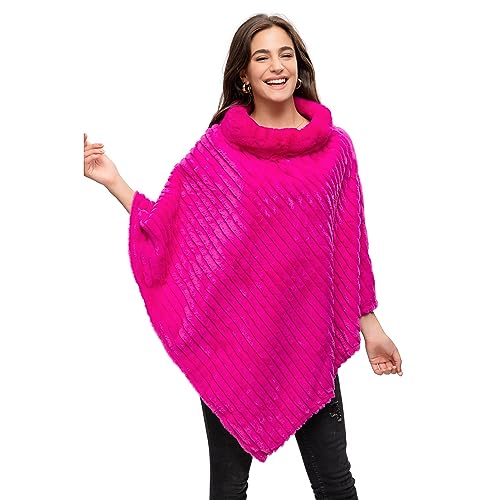Gloop Damen Elegante Winter Kunst Pelz Poncho Rundhals Jacke Dicker Poncho Warm aus Gestricktem Pelz von Gloop