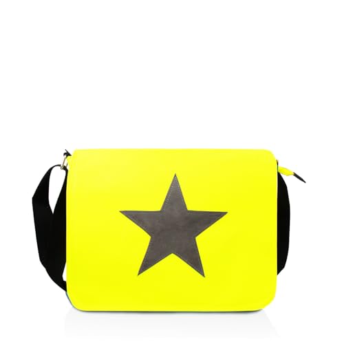 Gloop Damen Handtaschen Tasche Schultertasche Umhängetasche mit aufgenähtem Stern Maße 37 x 27 x 8 cm (Gelb) von Gloop