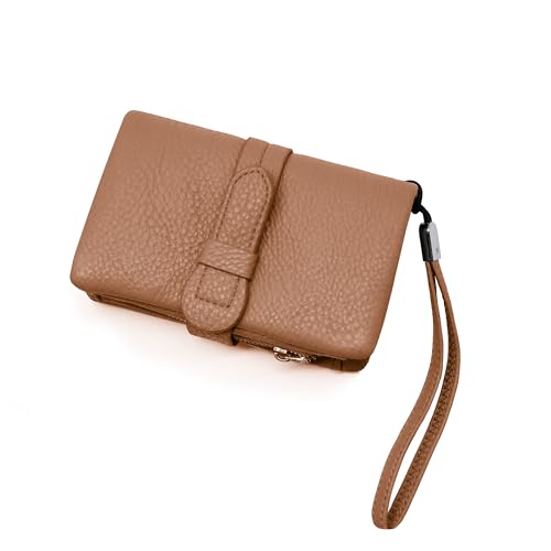 Gloop Damen Kunstleder Handgelenktasche Organizer Groß Telefon Scheckbuch Halter mit Reißverschlusstasche mit praktischen Fächern (Braun) von Gloop