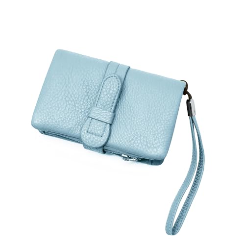 Gloop Damen Kunstleder Handgelenktasche Organizer Groß Telefon Scheckbuch Halter mit Reißverschlusstasche mit praktischen Fächern (Helljeansblau) von Gloop