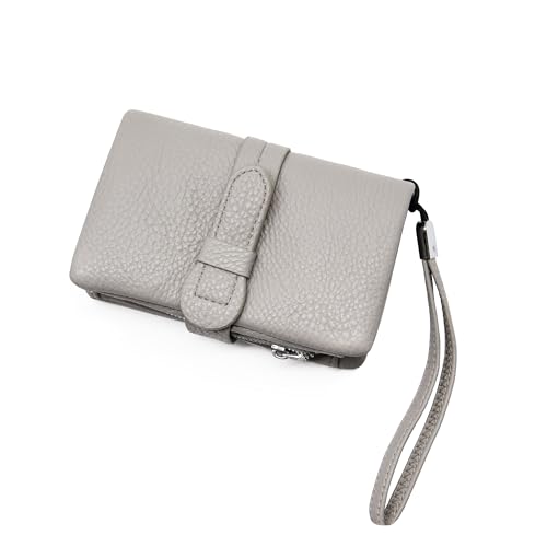 Gloop Damen Kunstleder Handgelenktasche Organizer Groß Telefon Scheckbuch Halter mit Reißverschlusstasche mit praktischen Fächern (Herrgrau) von Gloop