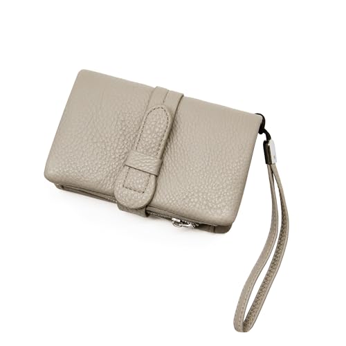 Gloop Damen Kunstleder Handgelenktasche Organizer Groß Telefon Scheckbuch Halter mit Reißverschlusstasche mit praktischen Fächern (Khaki) von Gloop