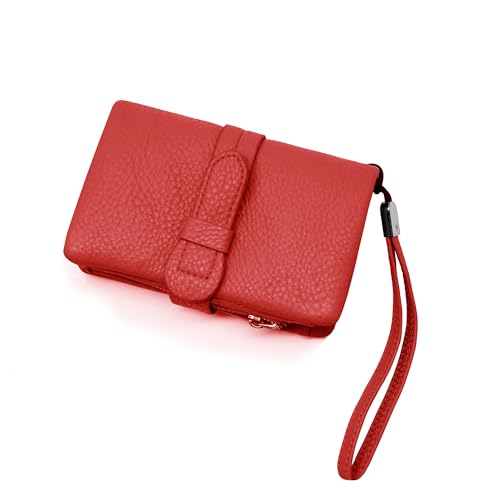 Gloop Damen Kunstleder Handgelenktasche Organizer Groß Telefon Scheckbuch Halter mit Reißverschlusstasche mit praktischen Fächern (Rot) von Gloop